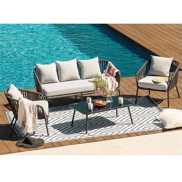 Outdoor Backyard Furniture PE Rattan Chairs With Cushion And Patio Table Luxury Garden Set