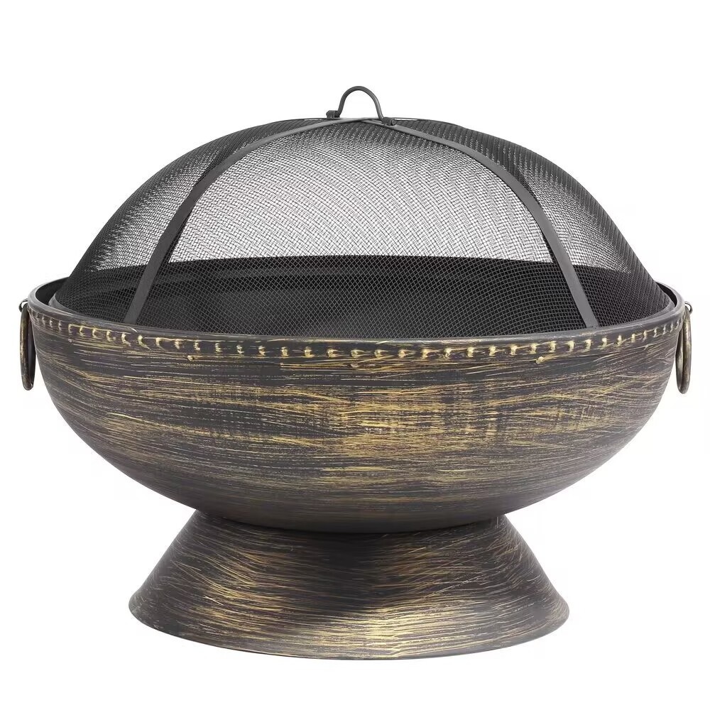 30 Inch Wood Fire Pit Sphere Fire Ball Black Flaming Ball Fire Pit with Protective Cover