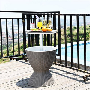 Yoho Grey 3 In 1 Outdoor Cooler Table Resin Patio Furniture Ice Bucket Cooler Bar Table