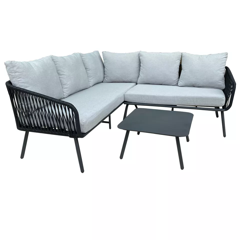 Outdoor Garden Patio Rope Weaved Sofa Set with Tea Table 4-piece Aluminum Sofa Set Corner Sofa with Cushion