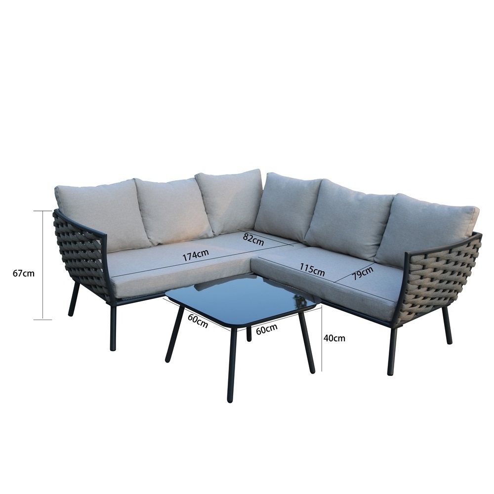 Alum knock down garden furniture sofa set Corner Rope sofa set Outdoor Furniture Grey  Garden Rope Sofa Set