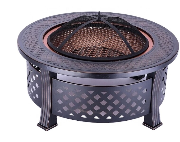 Outdoor Bowl Fireplace Stove Brazier and Backyard Garden Round Metal Fire Pit Metal, Tile Table Top 81/81/35 Cm 83/83/15 Cm 20GP