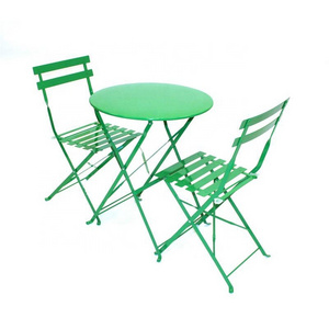 3pcs Garden Patio Balcony Outdoor Metal folding bistro set steel table and chair set with wood slat