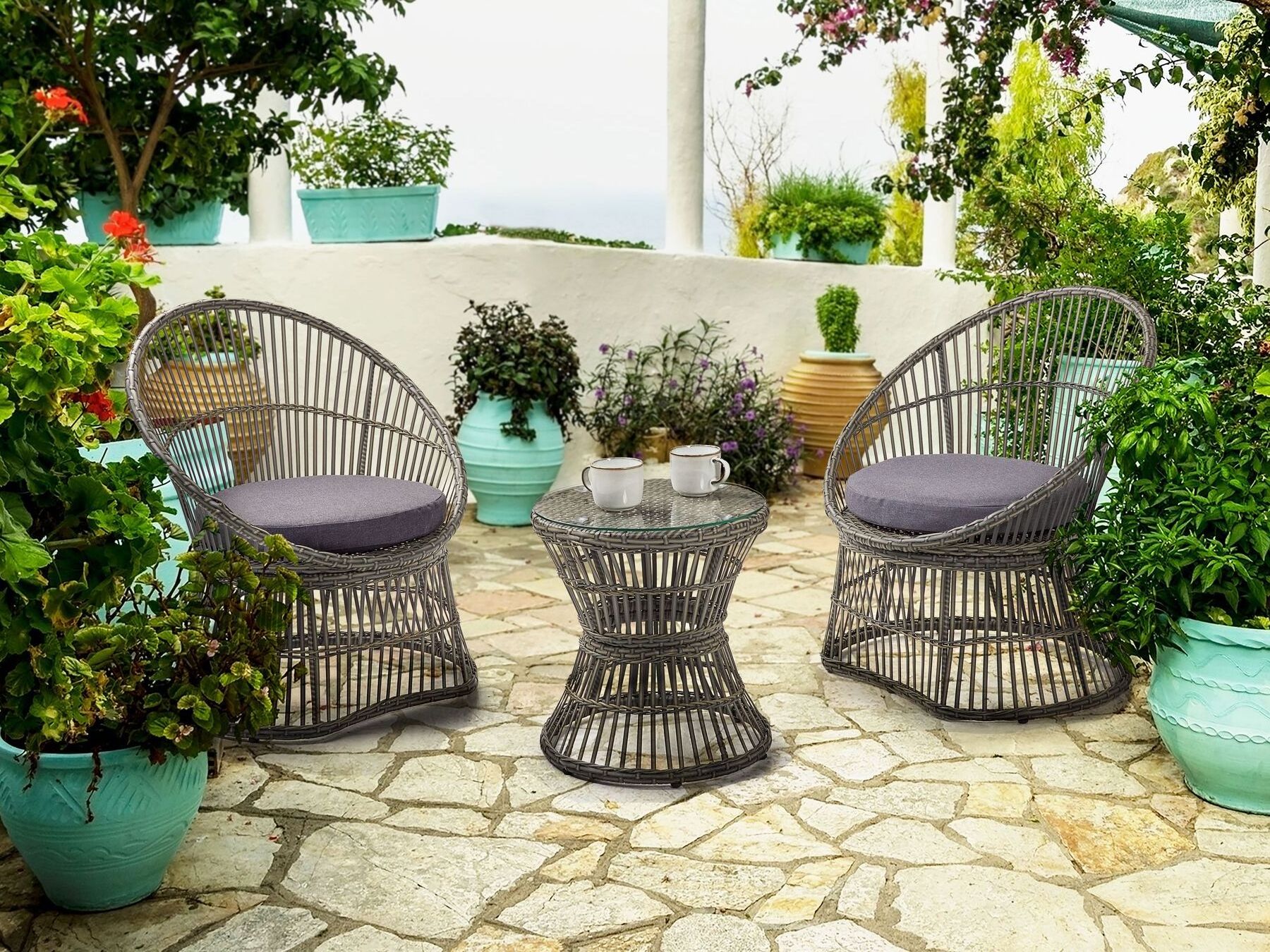 Yoho Outdoors 3PCS Bistro Set Garden Table And Chair Set Garden Backyard Patio Furniture Set