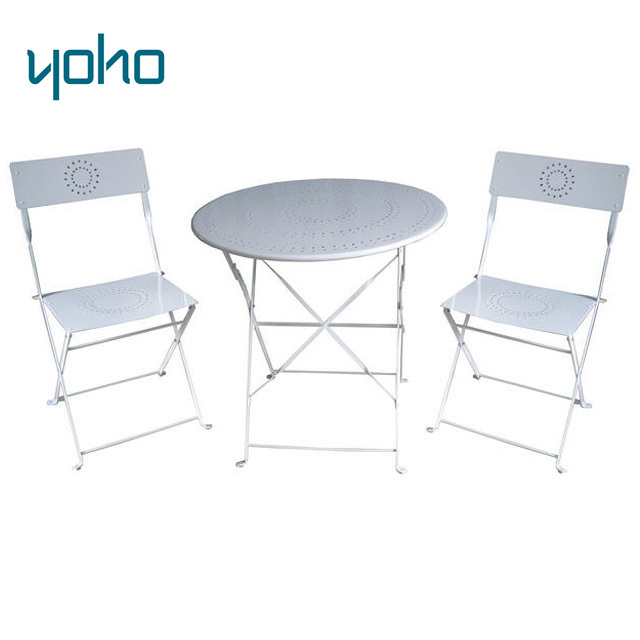 YOHO 3-Piece Outdoor Folding Metal Bar Stool Set with Table for Farmhouse Dining and Patio Garden Restaurant Use