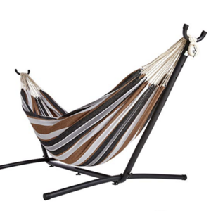 Best selling outdoor metal steel large folding portable double standing hammock chair stand with carry bag 450 pounds capacity