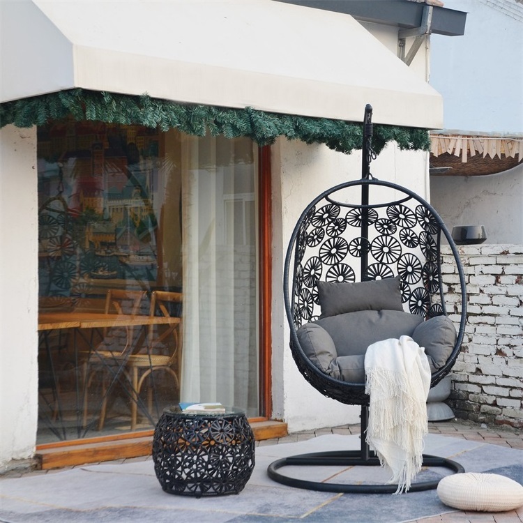 Stock short leadtime YOHO Modern Morden Rattan Hanging Egg Chair Indoor and Outdoor Patio Swing with Stand for Lover