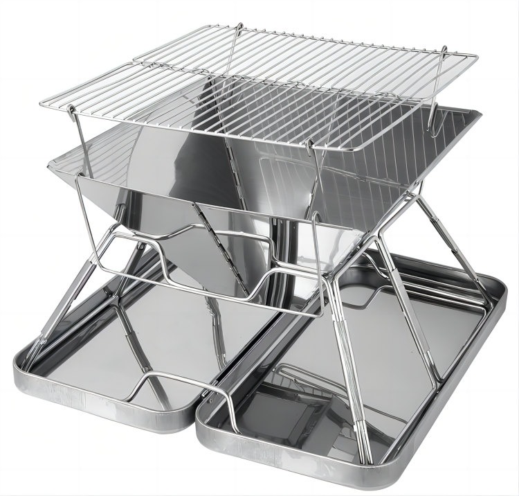 Stainless Steel Portable grill Outdoor Camping Party Barbecue wood Burner BBQ grill with food tray