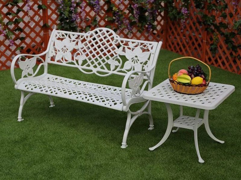 Bronze all cast aluminum garden bench vintage flower pattern style patio park bench chair 2 seat metal bench