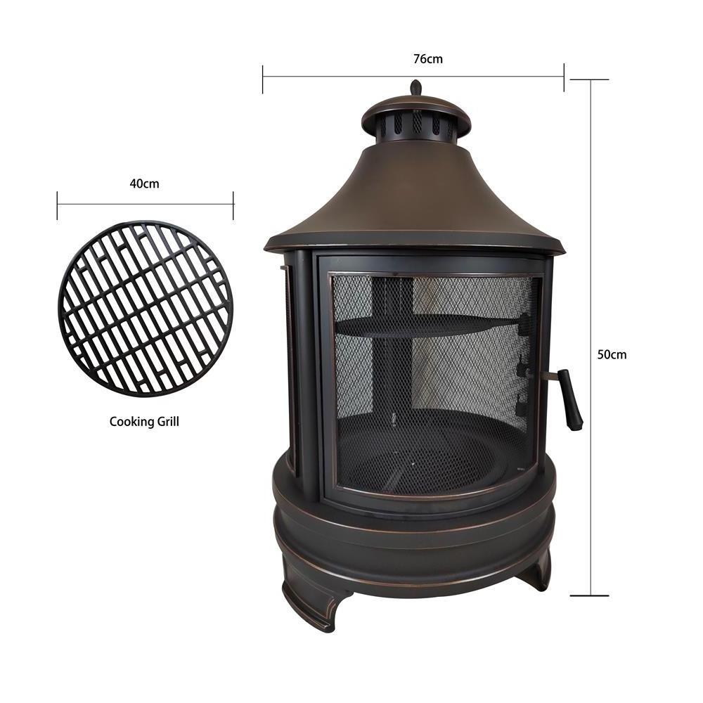 Outdoor Fire Pit Big Round Fire Bowl Garden Patio Heater BBQ Grill Round Firepit with Cooking Grate Metal Tile Table Top