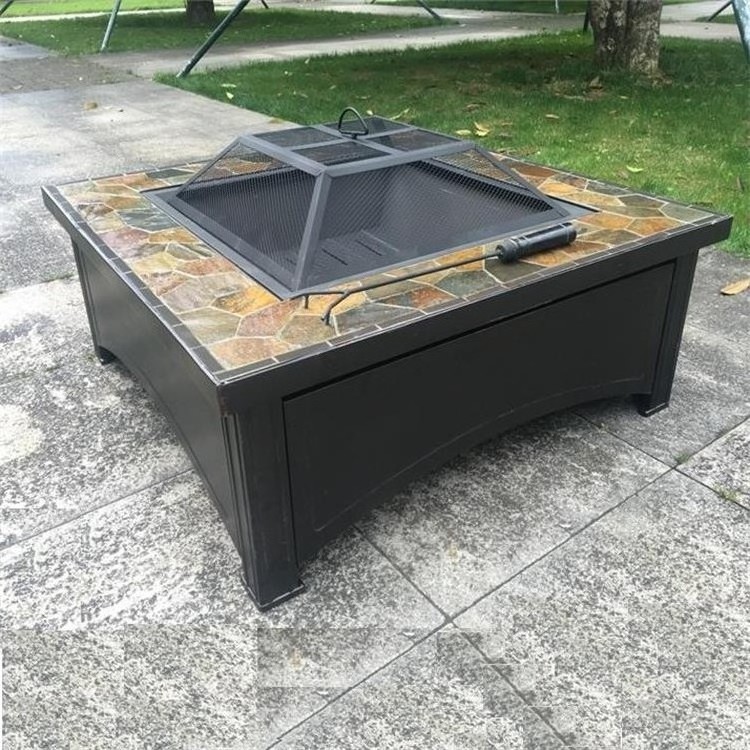 36 inch Outdoor Firepit Square fire Table Backyard Patio Garden Metal Wood Burning Fire Pits stove With Spark Screen