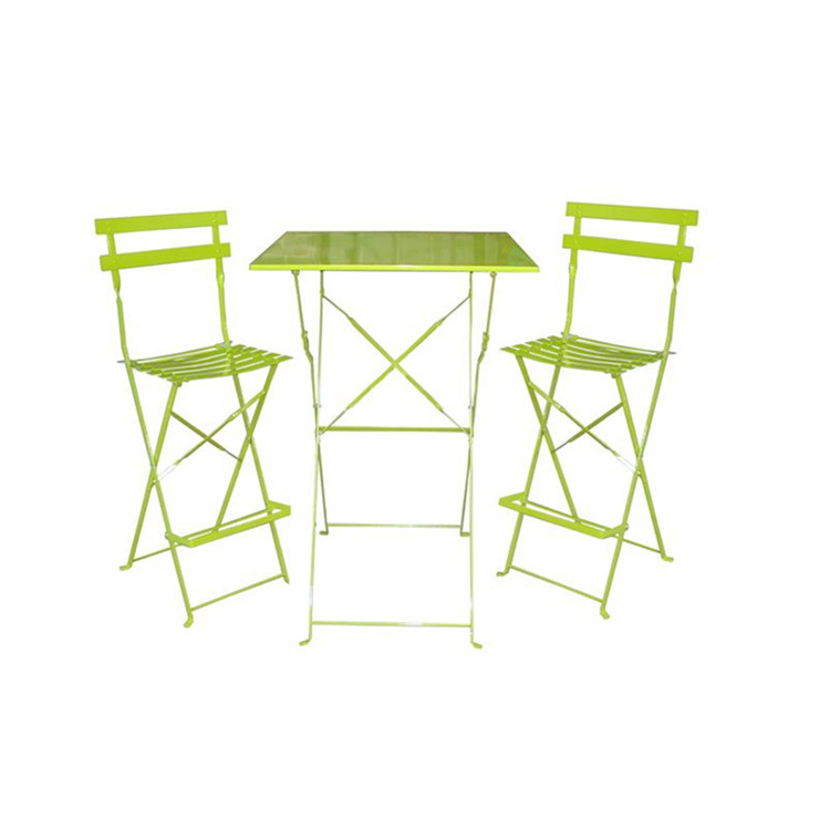 YOHO 3-Piece Outdoor Folding Metal Bar Stool Set with Table for Farmhouse Dining and Patio Garden Restaurant Use