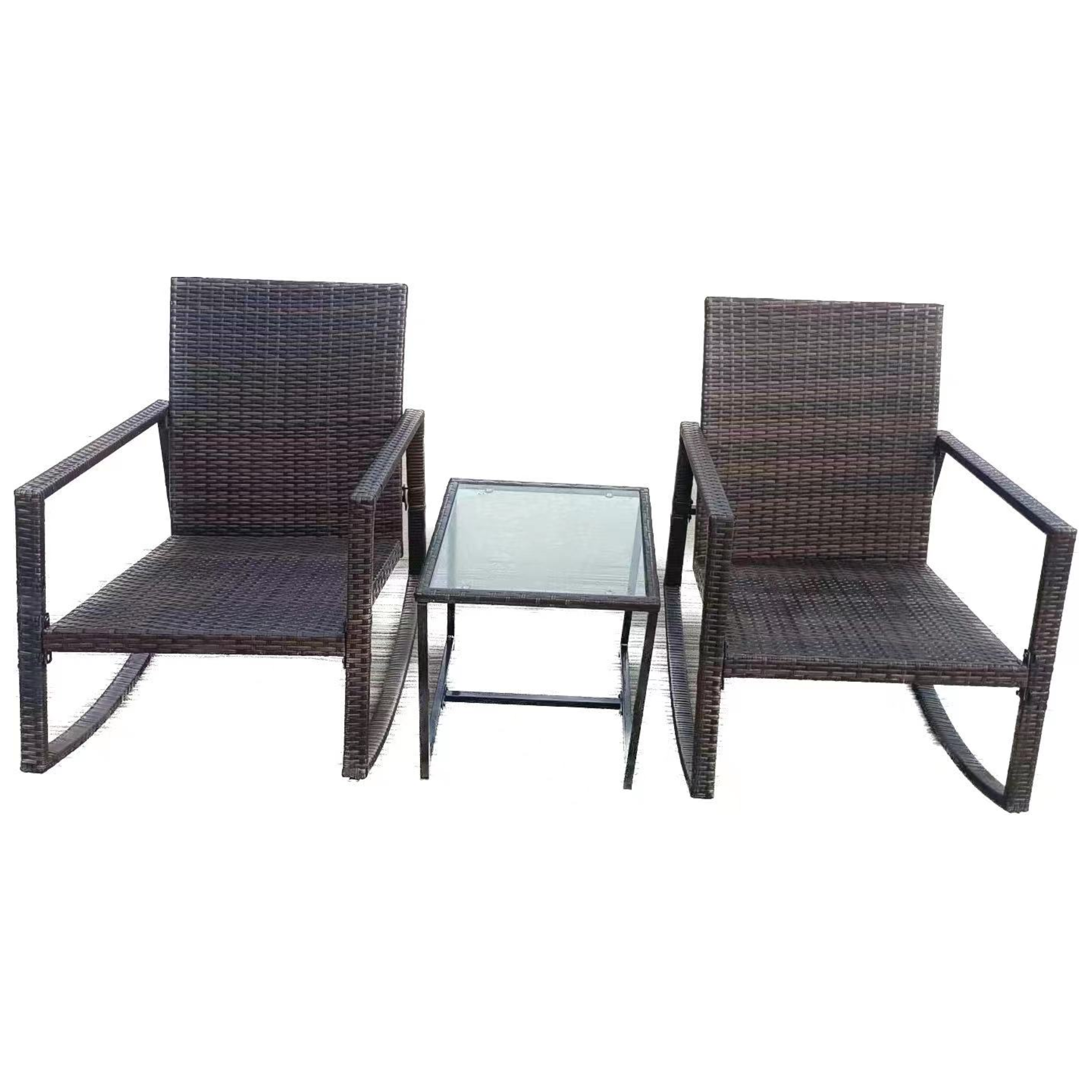 YOHO Outdoor Furniture Modern  Wicker Sofa Sets PE 3PC KD Rocking Chair Set  Table Garden Set