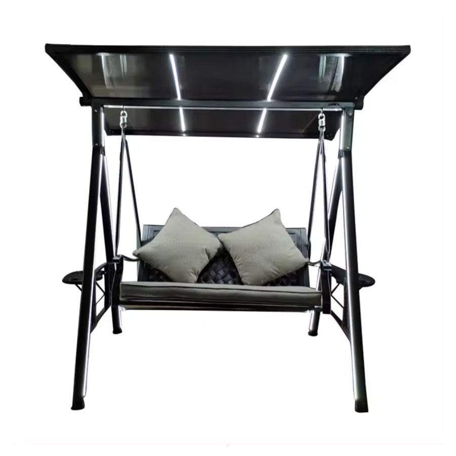 Solar LED Light Swing Chair with Canopy Outdoor 2 seat Swing chair with Solar LED Light Bench Patio Swing