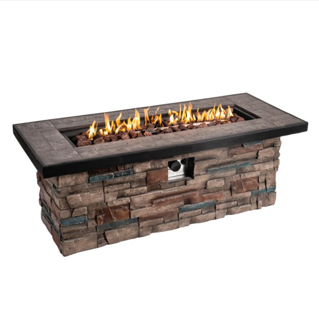 Rectangle Gas fire pit table fireplace outdoor stone look GRC fire place backyard party MGO fire pit