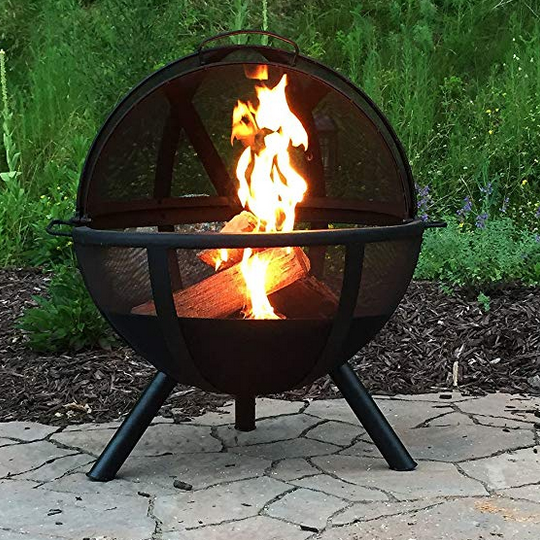 Garden 30 Inch Sphere Black Flaming Ball Fire Pit with Protective Cover outdoor