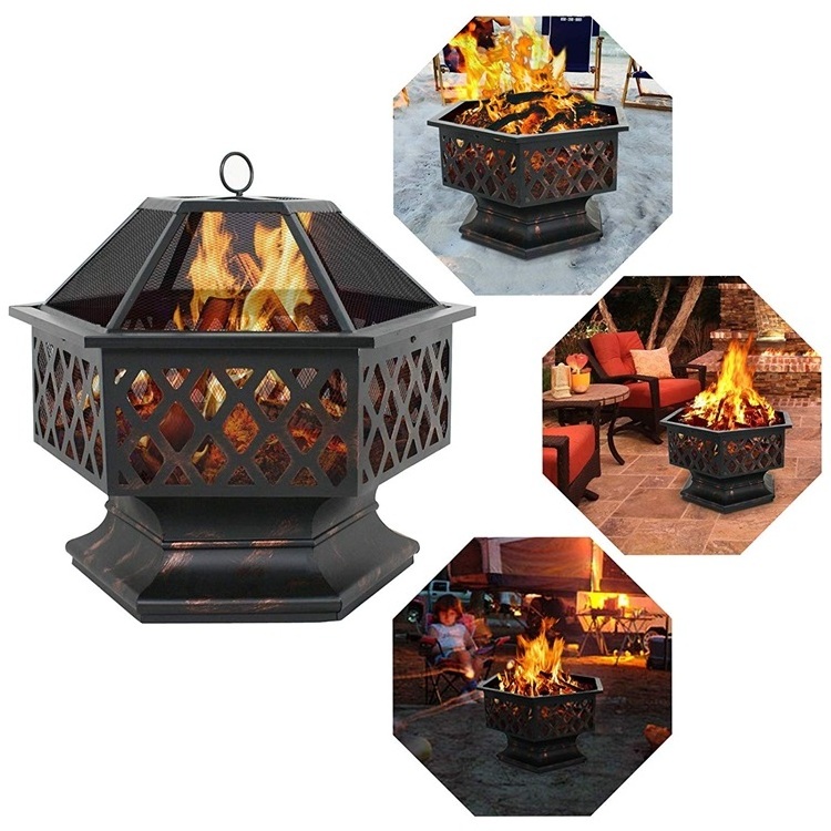 Garden Furniture Hot Sale Outdoor Steel Burner Heater Portable BBQ Hexagonal Fire Pit