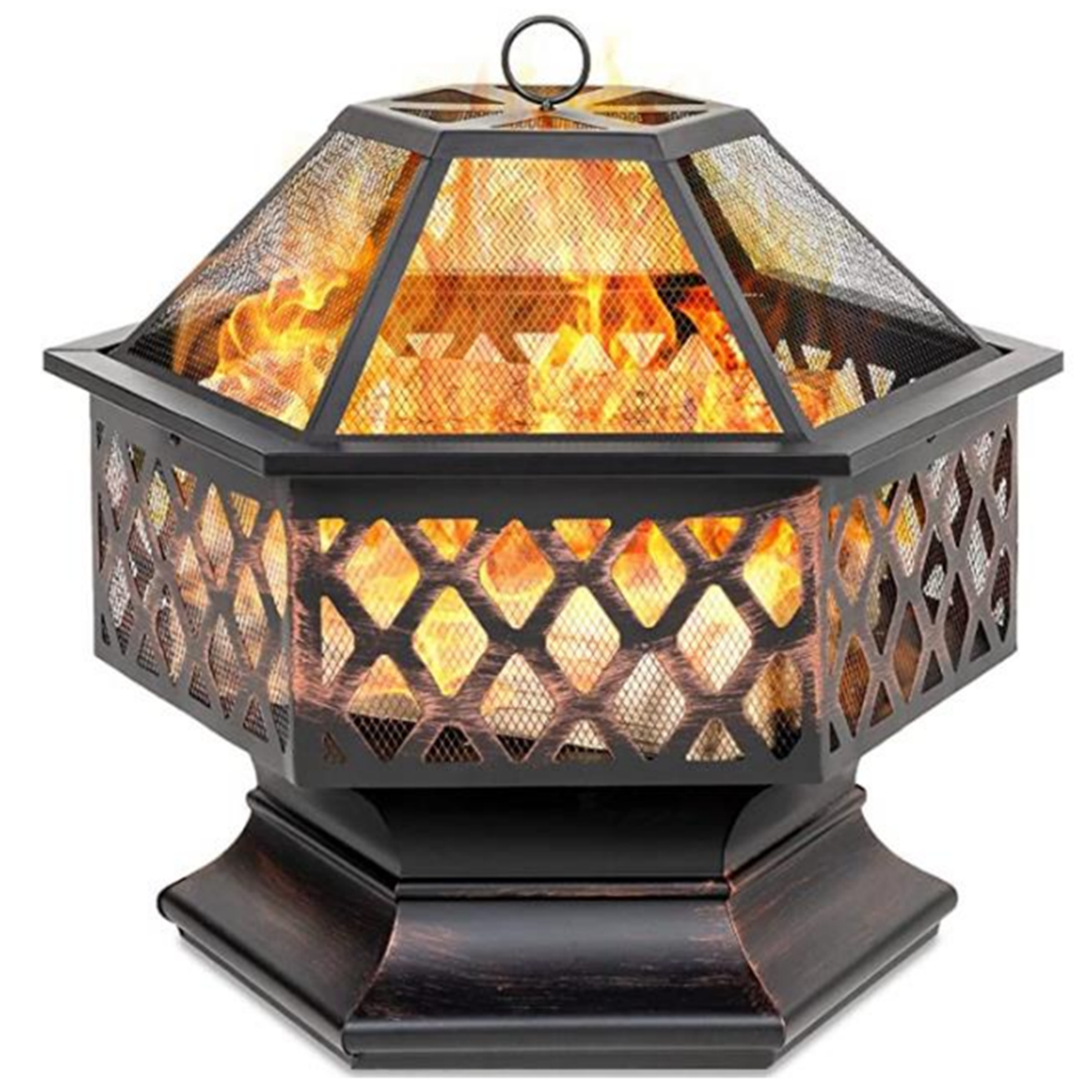 Outdoor Fire Pit Big Round Fire Bowl Garden Patio Heater BBQ Grill Round Firepit with Cooking Grate Metal Tile Table Top