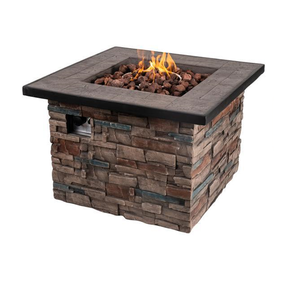 Rectangle Gas fire pit table fireplace outdoor stone look GRC fire place backyard party MGO fire pit