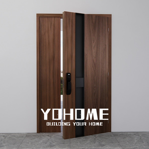 China modern unequal double leaf exterior wooden doors one and half security doors one and half wooden main entrance door design