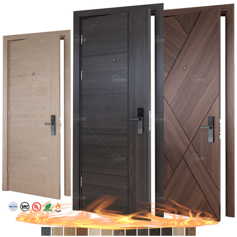 Yohome design fireproof wooden single door designs for hotel modern solid wood door for flat 1hour interior fireproof doors