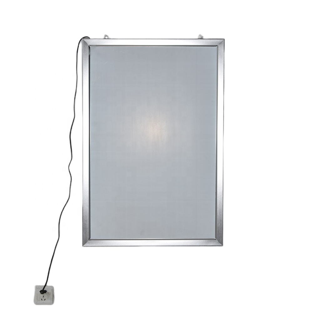 Led illuminated wall mounted extrusion front loader snap frame with acrylic poster