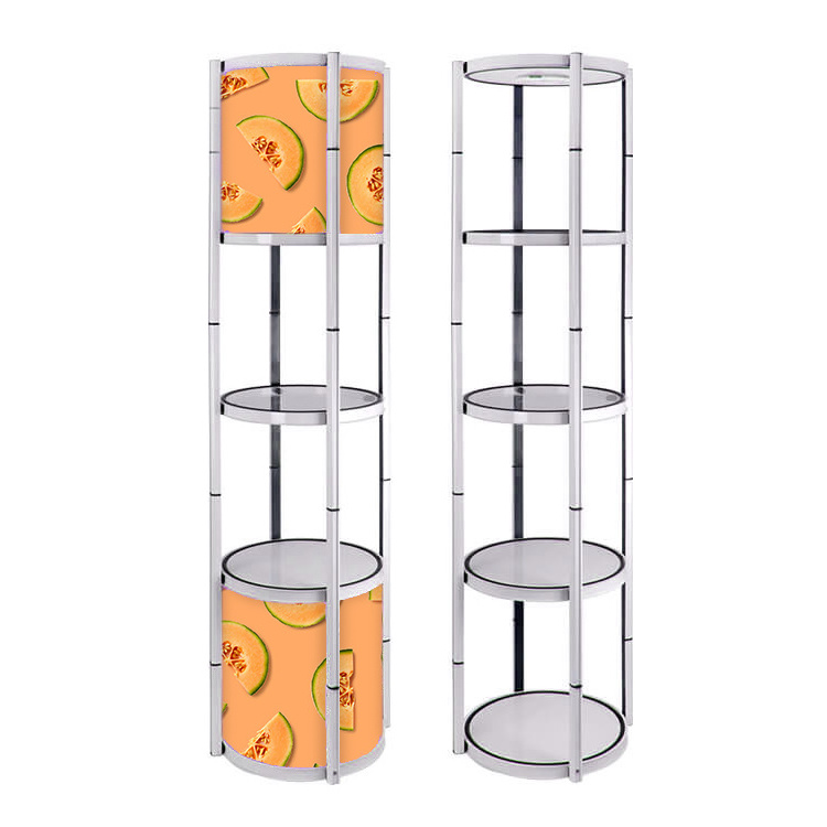 Round folding free standing LED light trade show exhibit spiral Twist Tower Display racks