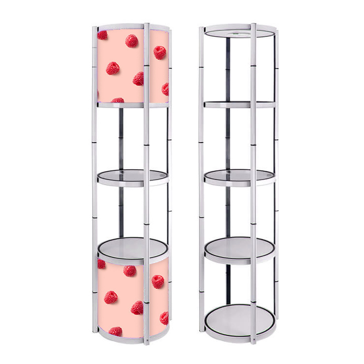 Round folding free standing LED light trade show exhibit spiral Twist Tower Display racks