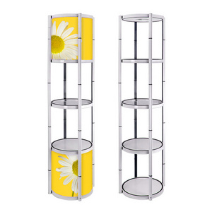 Round folding free standing LED light trade show exhibit spiral Twist Tower Display racks