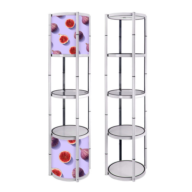 Round folding free standing LED light trade show exhibit spiral Twist Tower Display racks