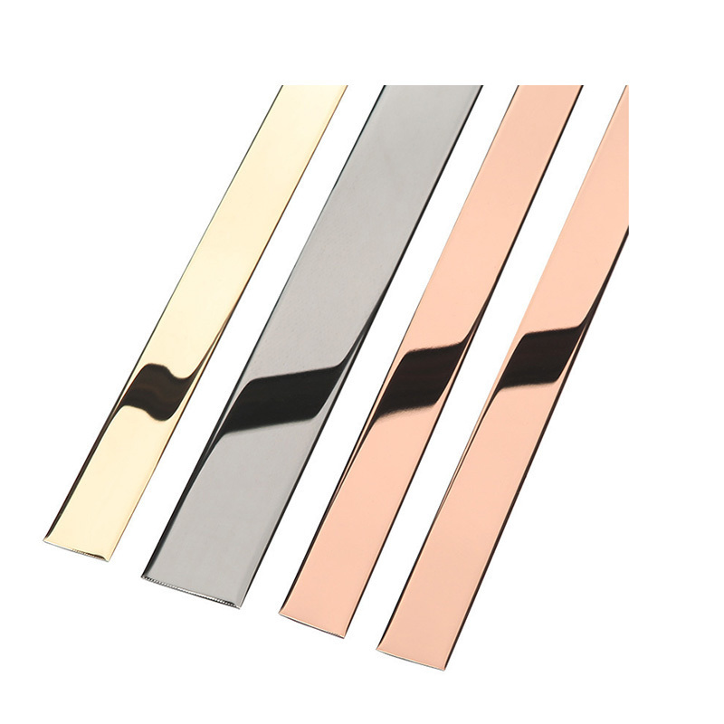 Wholesale 304 Decorative Metal 8K Mirror Sliver Rose Gold Stainless Steel Tile Trim Flat Edge Strip