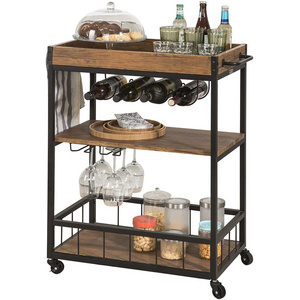 Industrial Vintage Style Slim Wood Metal Serving Trolley Type Fast Delivery Gift Ideas Small Black Bar Cart