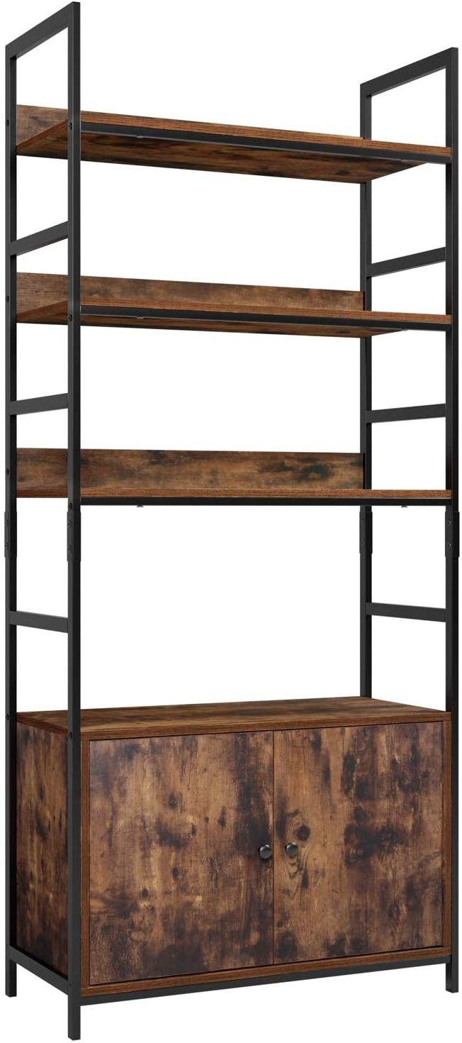 Industrial Study Bookshelf Rustic Storage Cabinet Storage 4-Tier Storage Shelf with 3 Drawers Bookshelf Rack & Organizer Dresser