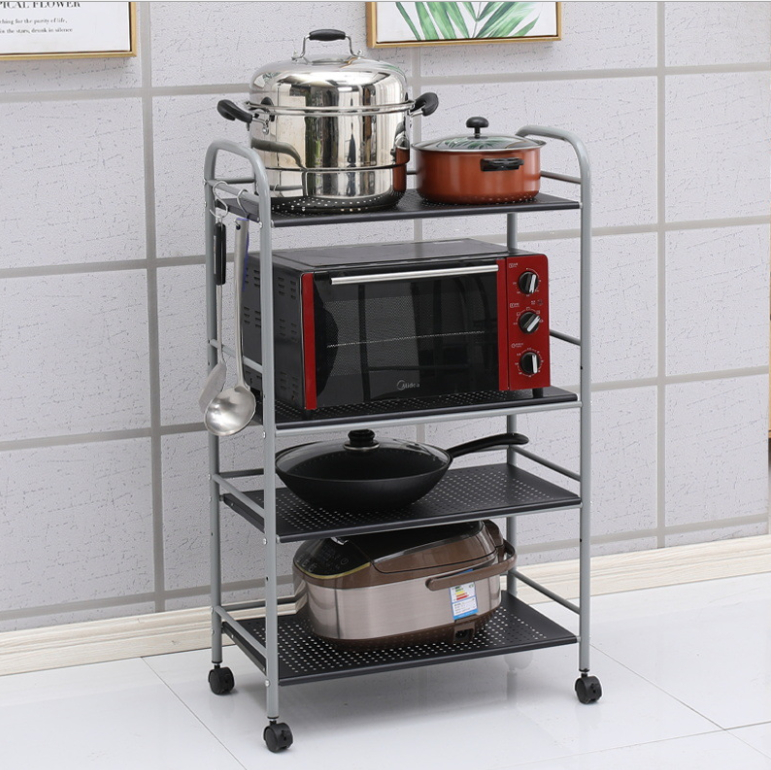 Multi-Tiered Light Duty Metal Bathroom Stainless Steel Frame Microwave Oven Rack Storage Organizer Shelving with Caster