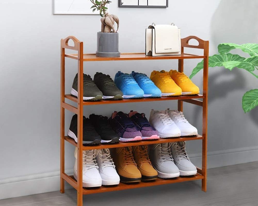 Adjustable Shoe Rack Bamboo 4 Tier Shoe Rack Vertical Shoe Rack for Small Spaces