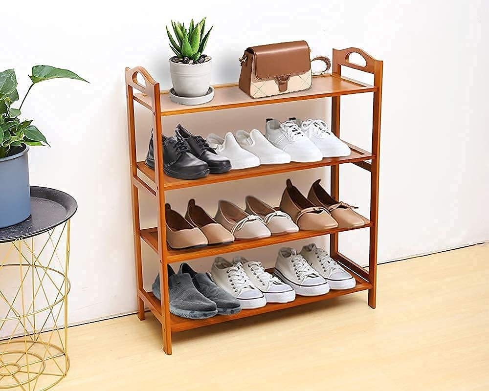 Adjustable Shoe Rack Bamboo 4 Tier Shoe Rack Vertical Shoe Rack for Small Spaces