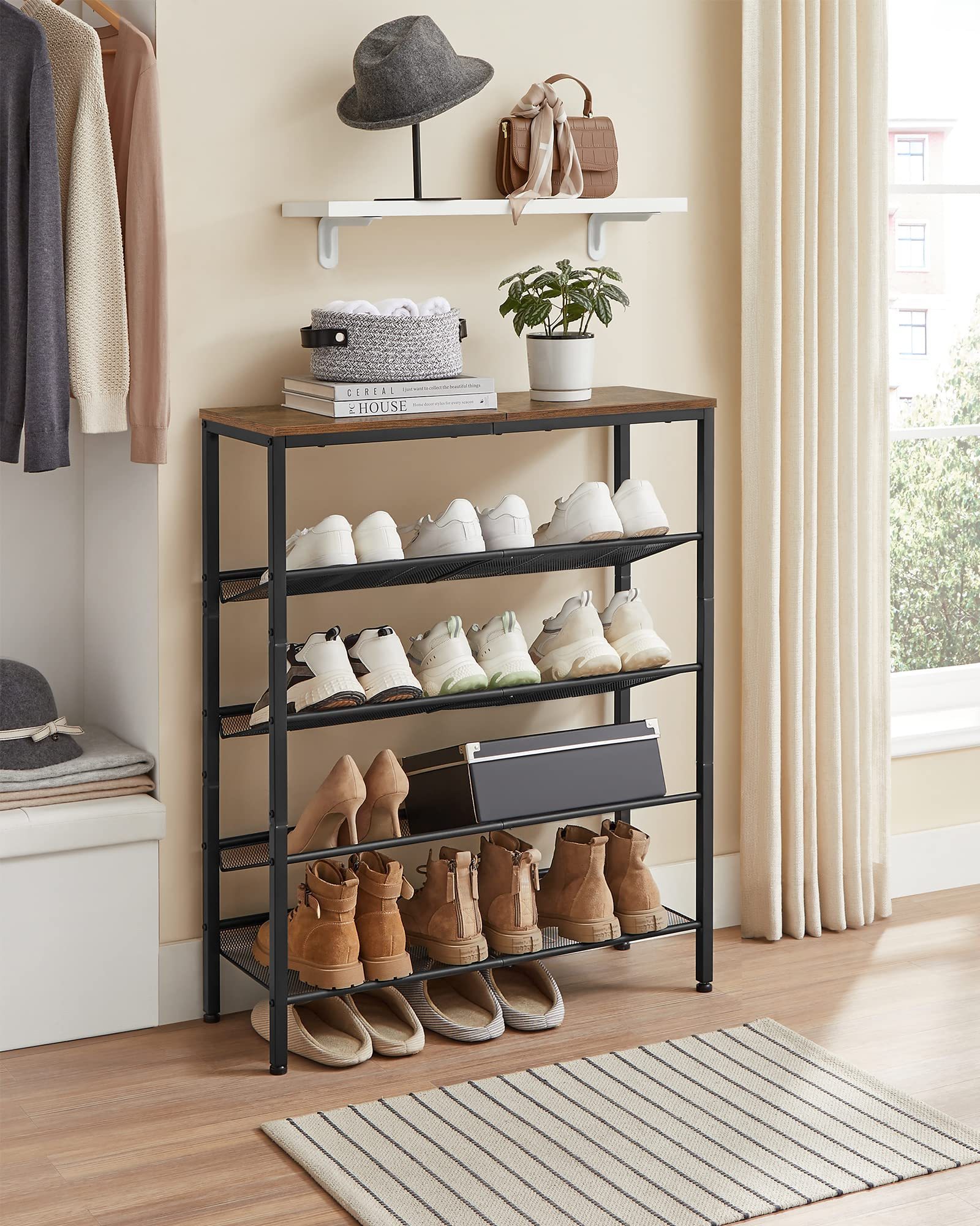 Factory Direct Sale Shoe Rack 5-Tier Storage With Mesh Shelves Durable Spacious Top Free Standing Shoe Racks Entryway Furniture