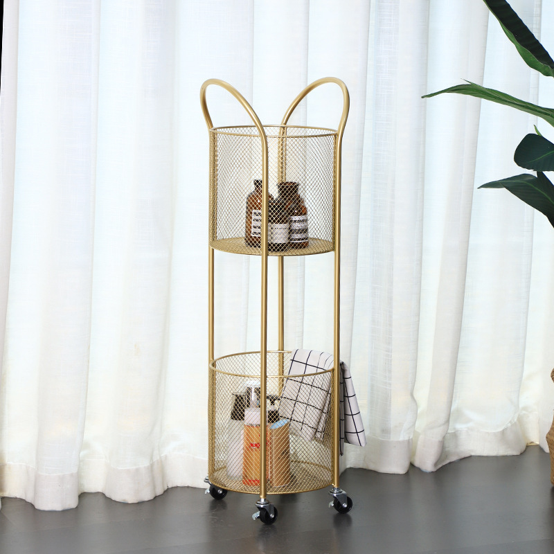 New Design Black White Gold Metal Wire Double Layer Bathroom Rack Mesh Clothes Storage Laundry Basket With Wheels