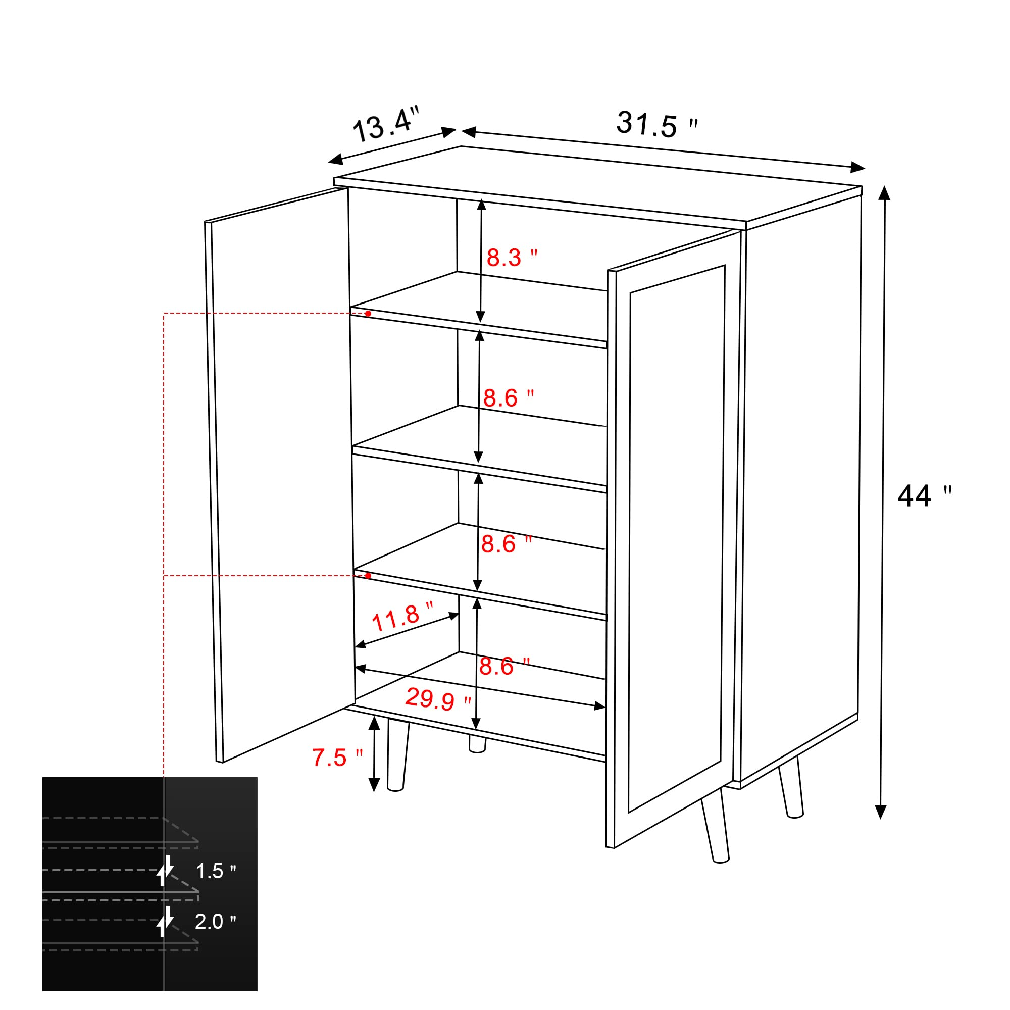 Entry Cabinet Wood 2 Door Accent Rattan Cabinet  44