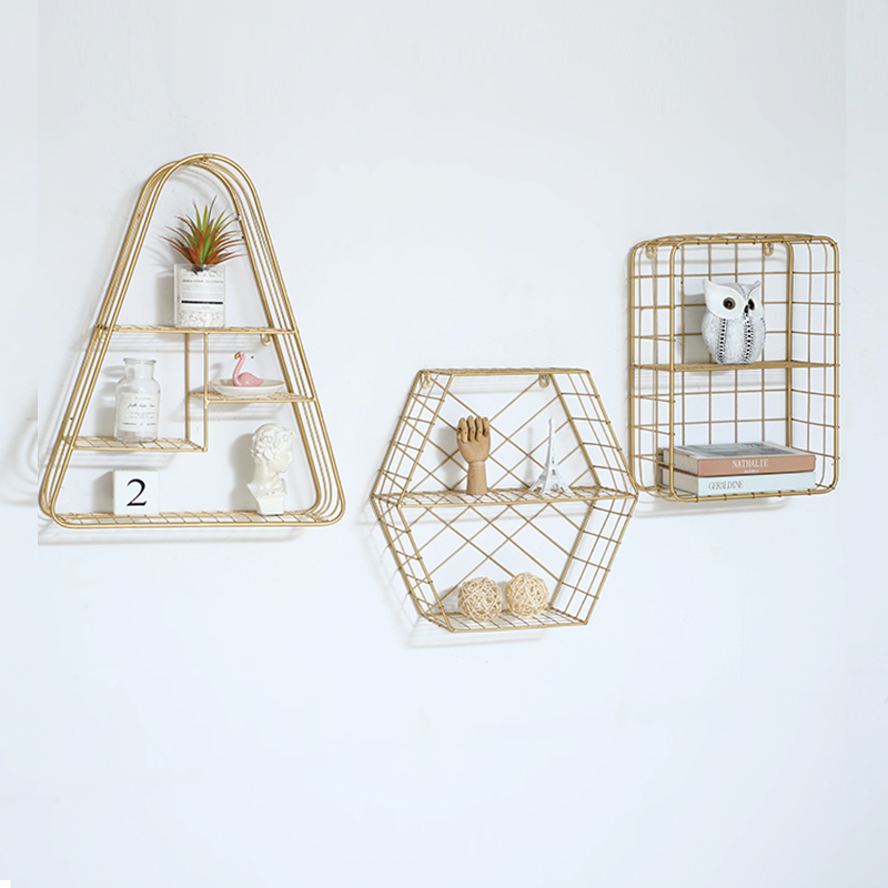 Decorative Wall Mounted Metal Wire Cube Floating Wall Display Rack For Living Room