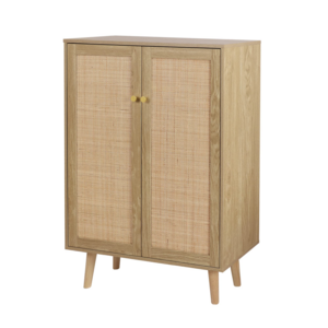 Entry Cabinet Wood 2 Door Accent Rattan Cabinet  44" H Tall Sideboard Storage Cabinet with Crafted Rattan