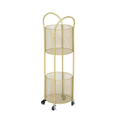 New Design Black White Gold Metal Wire Double Layer Bathroom Rack Mesh Clothes Storage Laundry Basket With Wheels