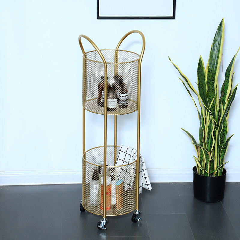 New Design Black White Gold Metal Wire Double Layer Bathroom Rack Mesh Clothes Storage Laundry Basket With Wheels