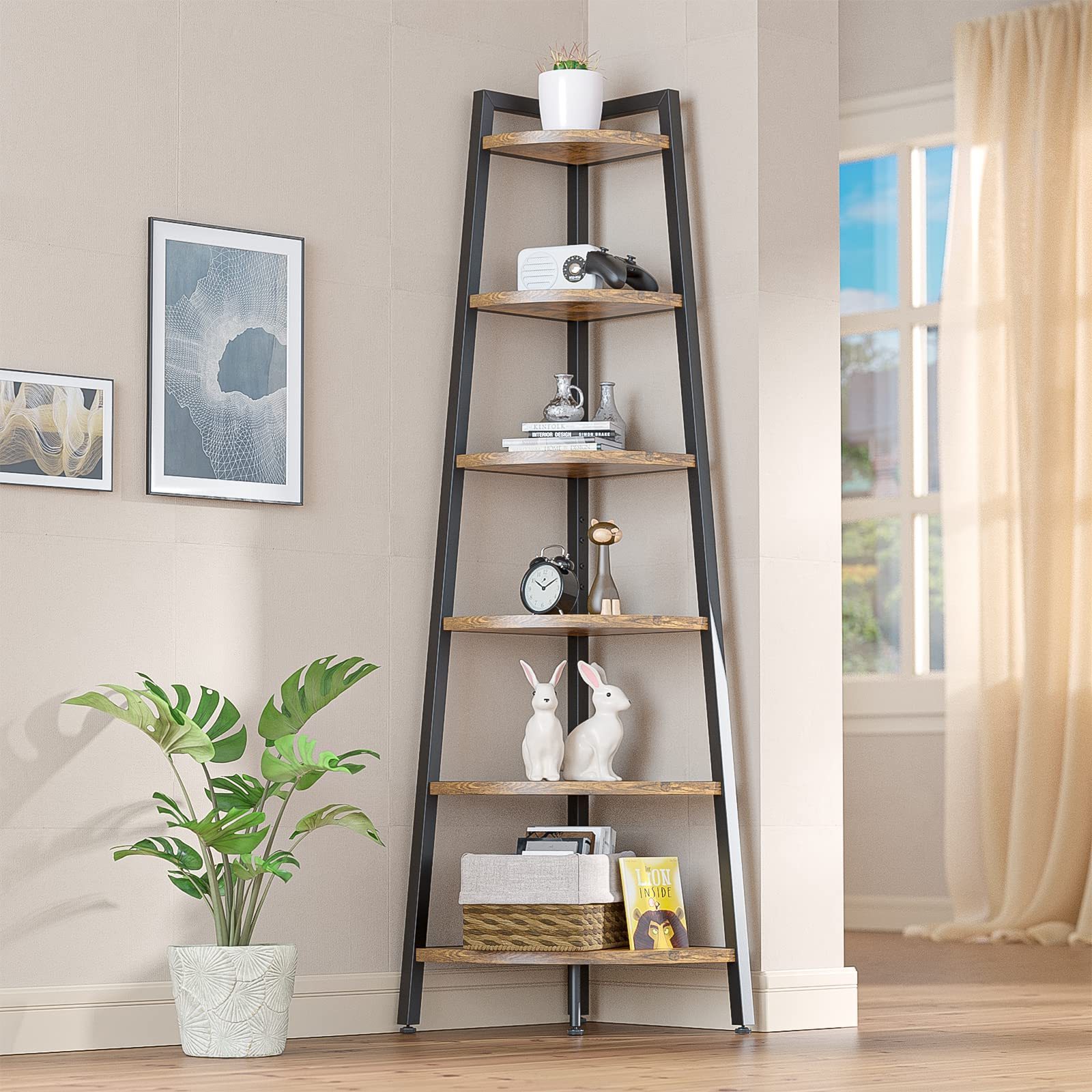 Furniture 5 Shelf Industrial Corner Bookcasef Save Space Stand Triangle Bookcase Bookshelf