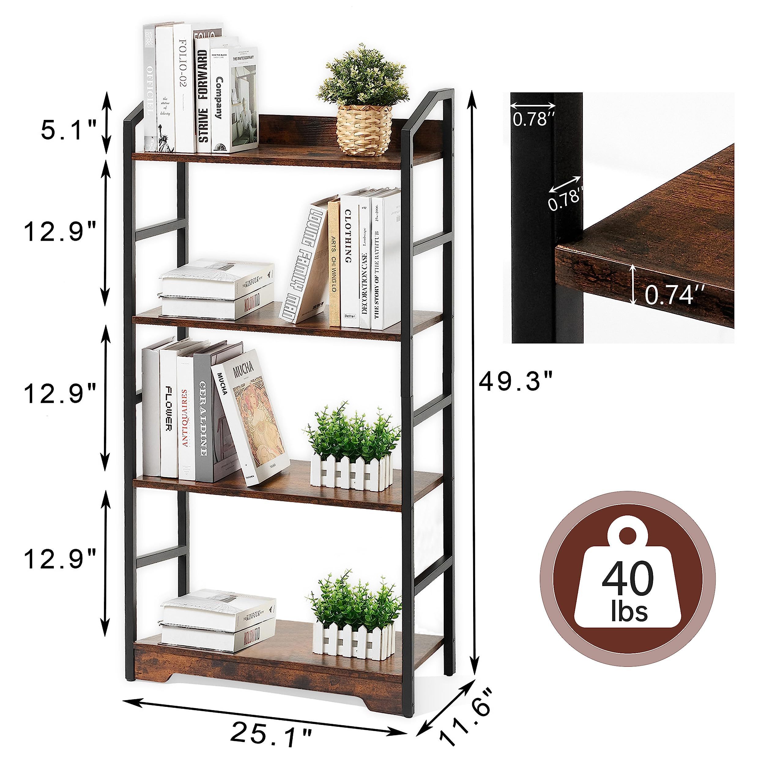 Modern 4-6-Tier Bookcase Wood Book Shelf Storage Organizer Steel Frame  for Bedroom Living Room Office