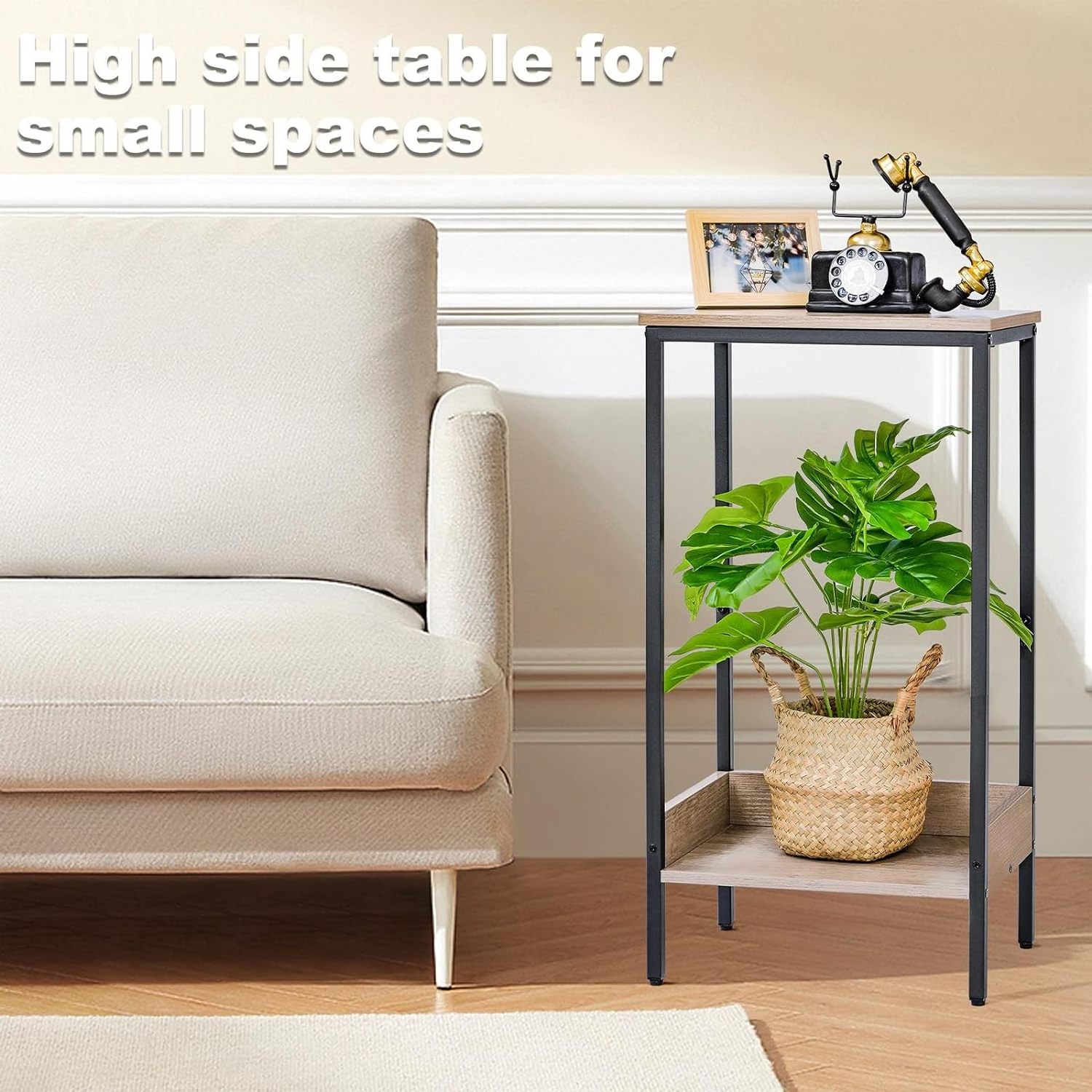 Industrial Telephone Table With 2 Tier Storage Shelf Small Entryway Table For Small Spaces Living Room Bedroom Hallway