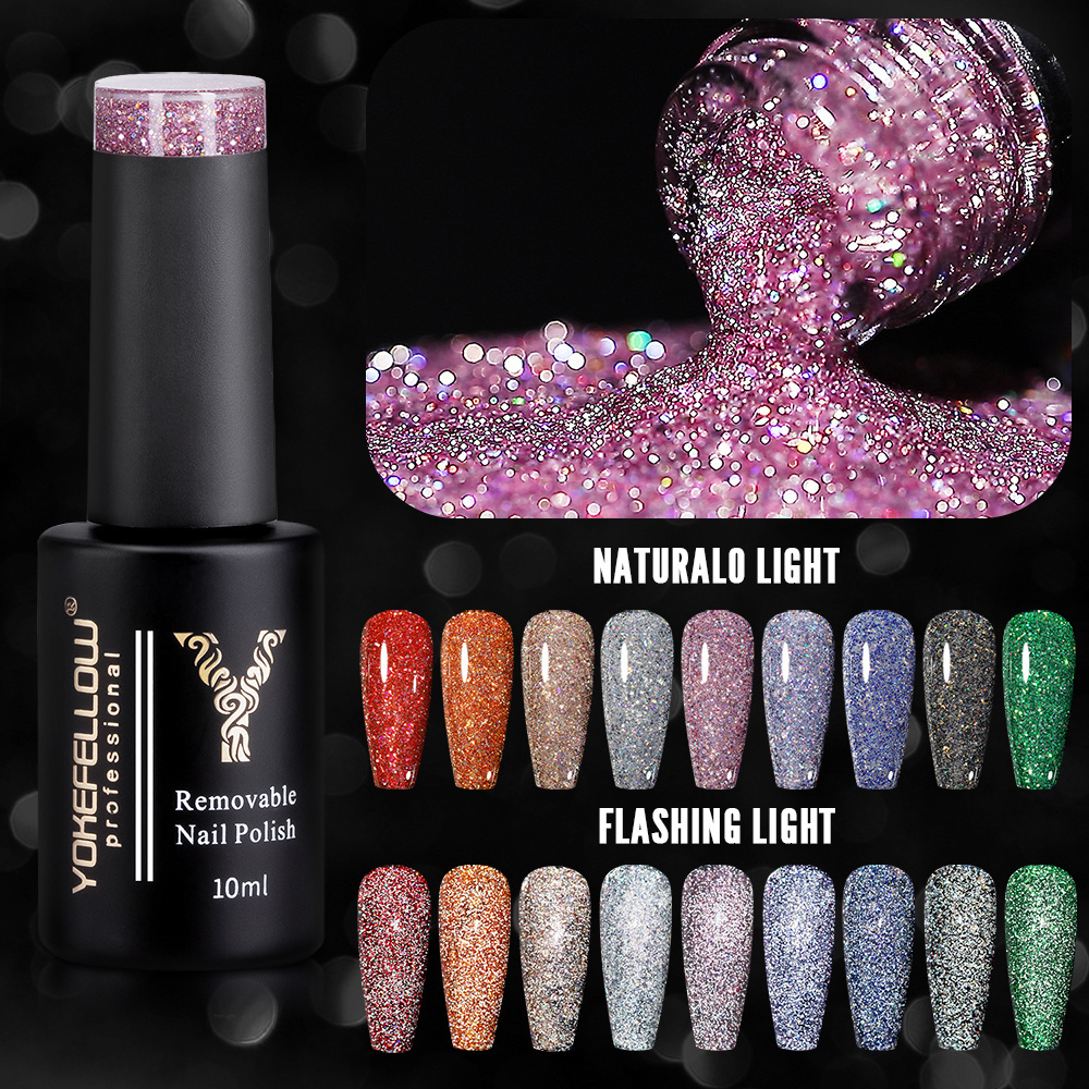 OEM disco nail art gel polish YOKEFELLOW 10ml soak off  gel polish shinning glitter polish nail supply