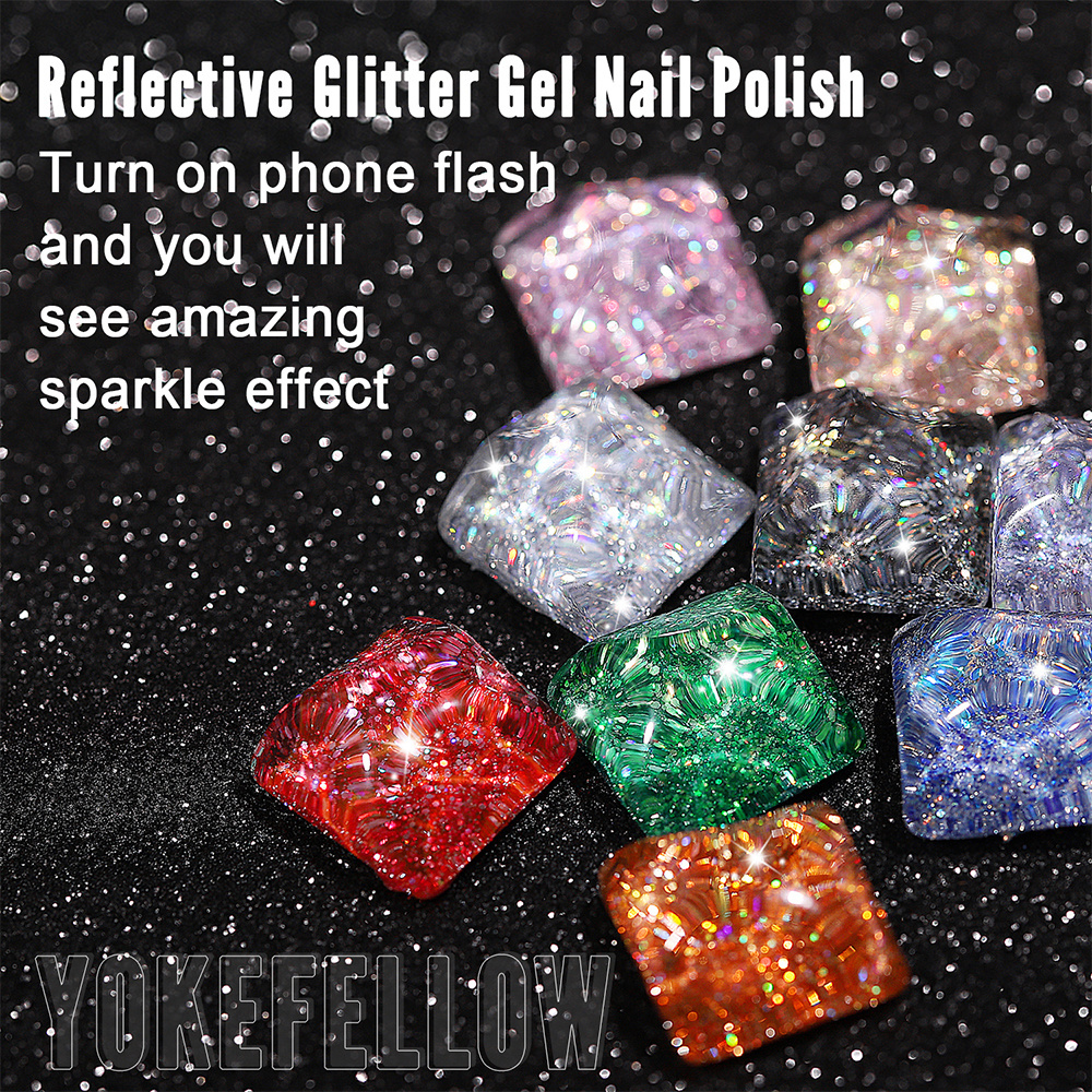 OEM disco nail art gel polish YOKEFELLOW 10ml soak off  gel polish shinning glitter polish nail supply