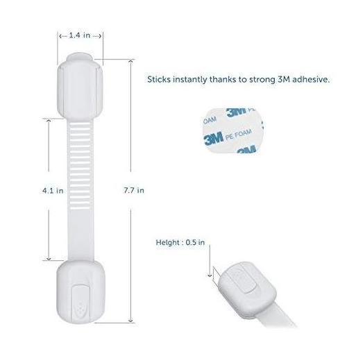 Child Safety Strap Locks for Fridge, Cabinets, Drawers, Dishwasher, Toilet. No Drilling.