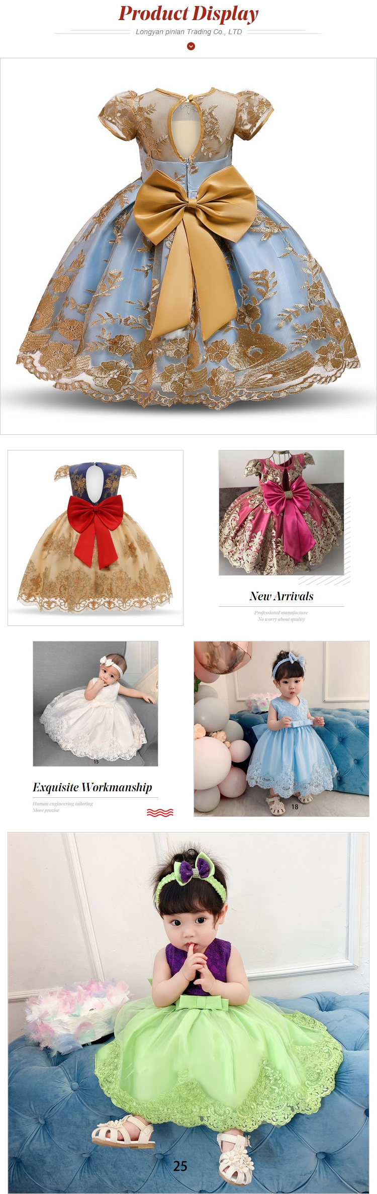 Hot Colorful Toddler Kid Frock Fancy Party Elegant Princess 0-9 Years Christmas Children Baby Girl Wedding Dress For Girls 2